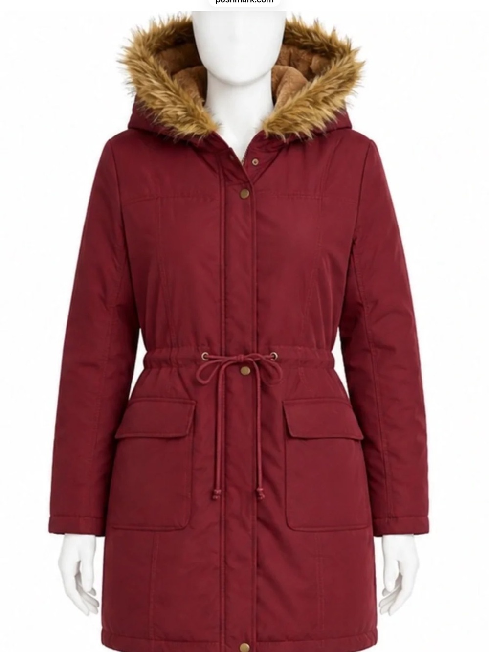 Venus Catalog Burgundy Faux-Fur Hooded Parka Jacket, Small